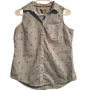 St. John’s Bay Striped Lobster Print Sleeveless Button Up Top Size Petite S